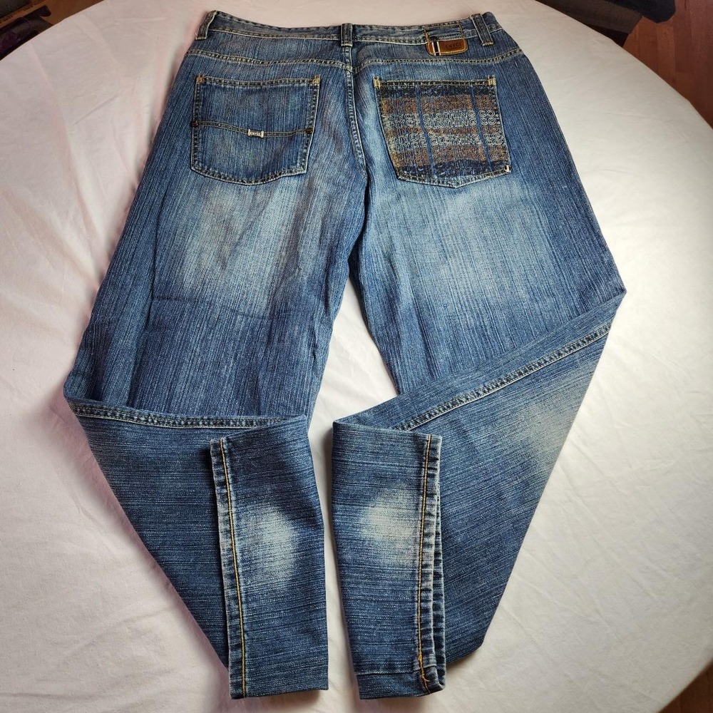 Enyce Mens Blue Denim Jeans Embroidered Pocket Baggy Skater Y2K Hip Hop Size 36